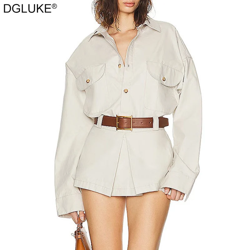 Dgluke 2025 Spring košele šaty pre ženy gombíka na diaľku Mini šaty s vreckom sexy streetwear krátke nákladné šaty Ženy