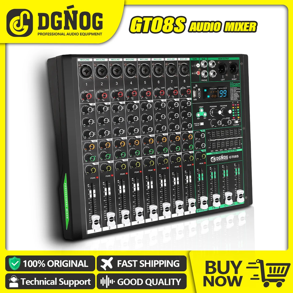 DGNOG Professional 8 -kanálový zvukový mixér s 99 DSP USB nahrávacia tabuľka DJ Mixing Console Board pre pódiové štúdio Party