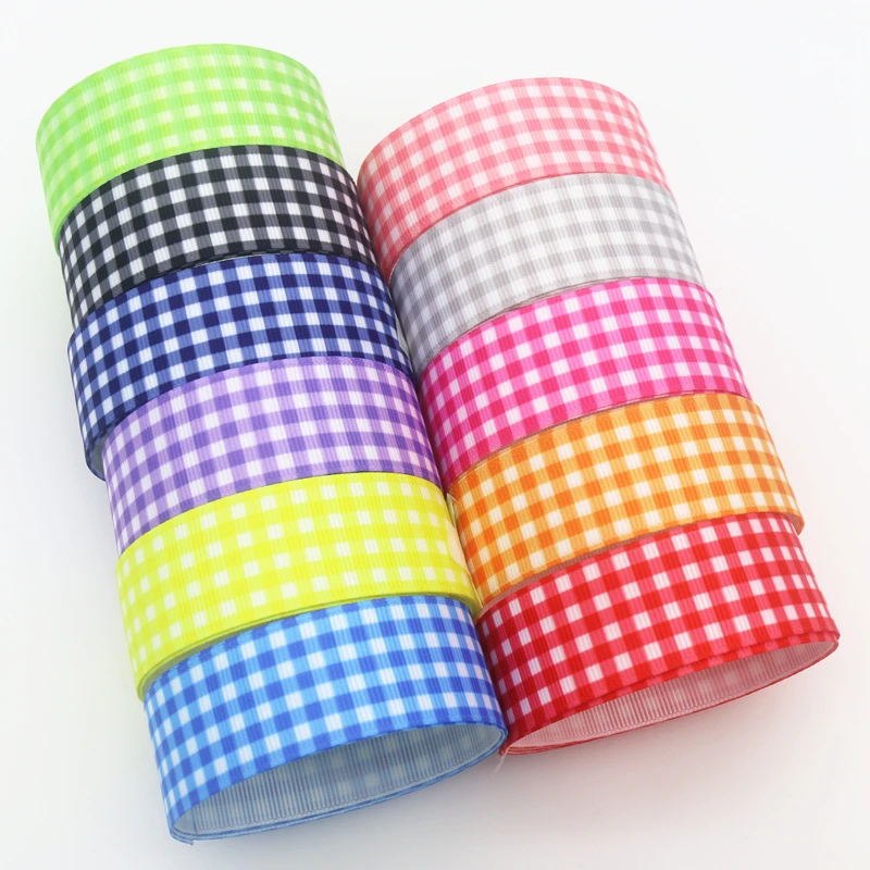 DHK 50 Yards Plaid Grid Tlačené Grosgrain Ribbon príslušenstvo Váčkové piesky DECORÁCIA DIY WOLESALE CRASS S1380