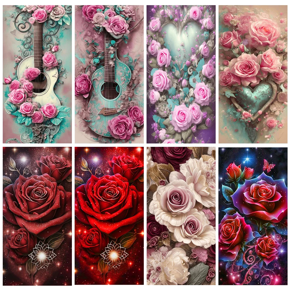Diamantová maľba ruža s veľkou veľkosťou Diamond Mosaic Musical Instrument Smienky výšivky kvety remeselnícke hobby dekor yy6822