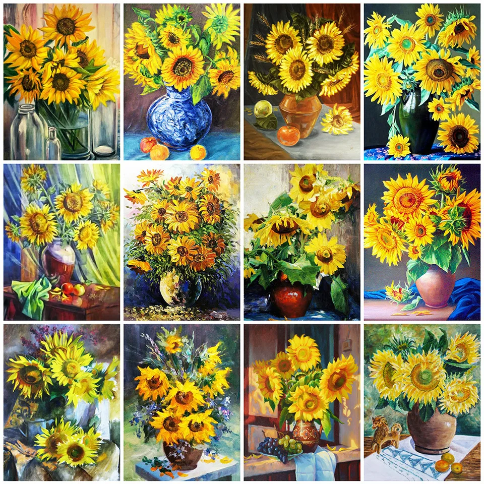 Diamantová maľba slnečnica 5D DIY Celá štvorcová okrúhla Diamond Winkloidy Flower Cross Stitch Váza mozaika umelecký výzdoba