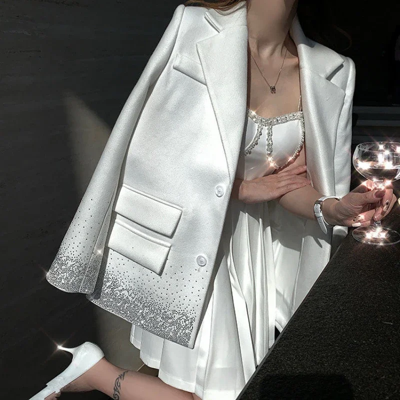 Diamanty s korálkovými obleky Bunda Hot vŕtacie sako kabáty Ol Crystal Cardigan Topy + A-Line Pleat Smrsones Slip Dress 2ks