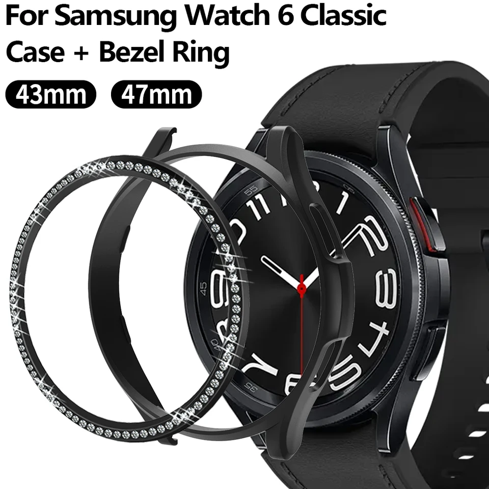 Diamond Branch+Ochrana krytu pre Samsung Galaxy Watch 6 Classic 43 mm 47 mm PC Matt Frame Ochranné nárazníky