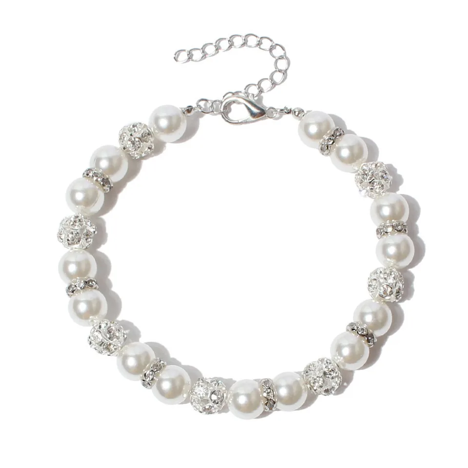 Diamond Dog Cat Pearls Náhrdelník šperky Bling kamienky domáce zviera Svadobný obojok pre malé psy Chihuahua York Puppy Clothus kostým