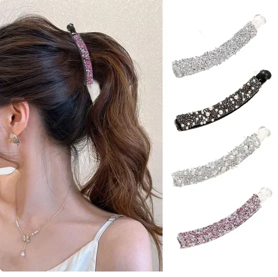 Diamond Pearl Pank Hair Banana Clip Dámske svetlo luxus plné diamantov špičkových módnych cop