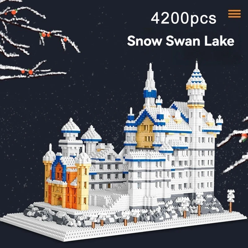 Diamond Snowing Swan Creative Castle Mini stavebné bloky stolové dekorácie Micro tehly Sada hračiek pre deti darček k narodeninám
