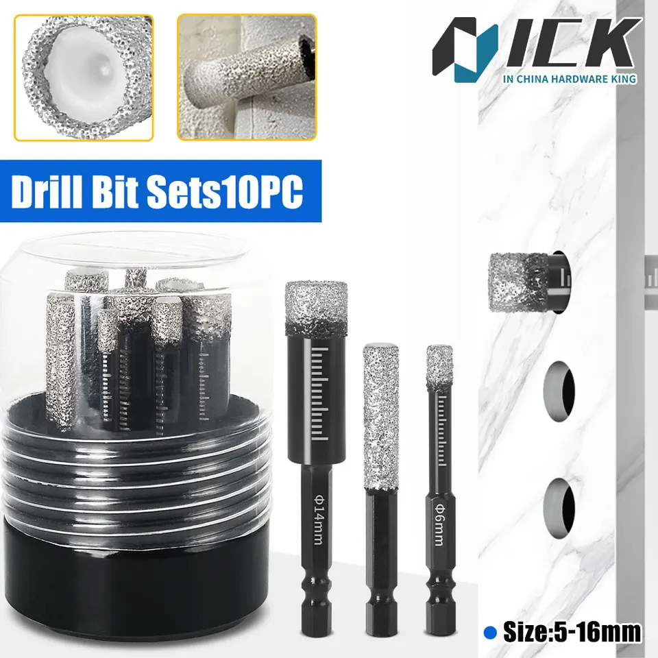 Diamond vŕtačka a brúsna tyč sada 10ks pre keramické dlaždice mramor Hexagonálna stopka suchého a mokra Použitie veľkosti 5-16 mm