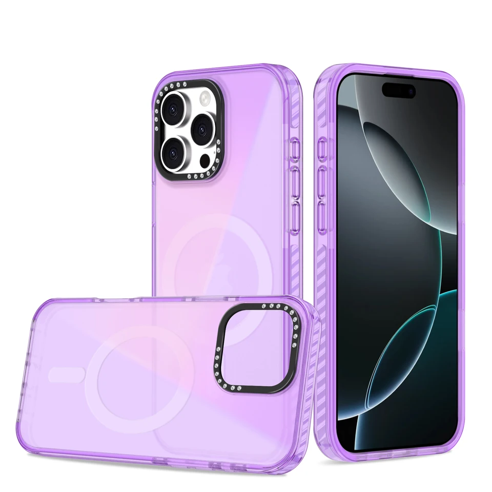 Diamonds Lens neónová farba Magsafe Pase pre iPhone 16 16Pro Max 15 14 Pro 13 12 Bezdrôtové nabíjanie Blu-ray Hard Armor Cover Cover