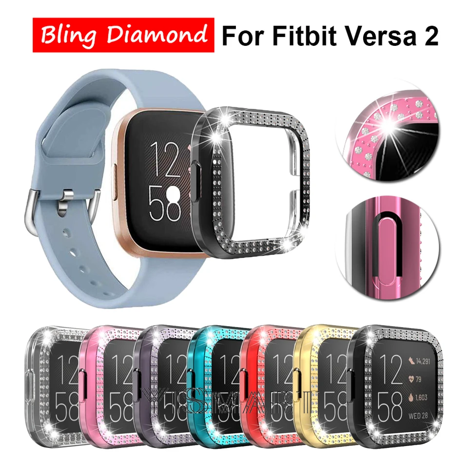 Diamonds puzdro pre Fitbit Versa 2 Luxury Bling Crystal Rám tvrdý PC nárazník proti nárazu ochranu proti nárazu