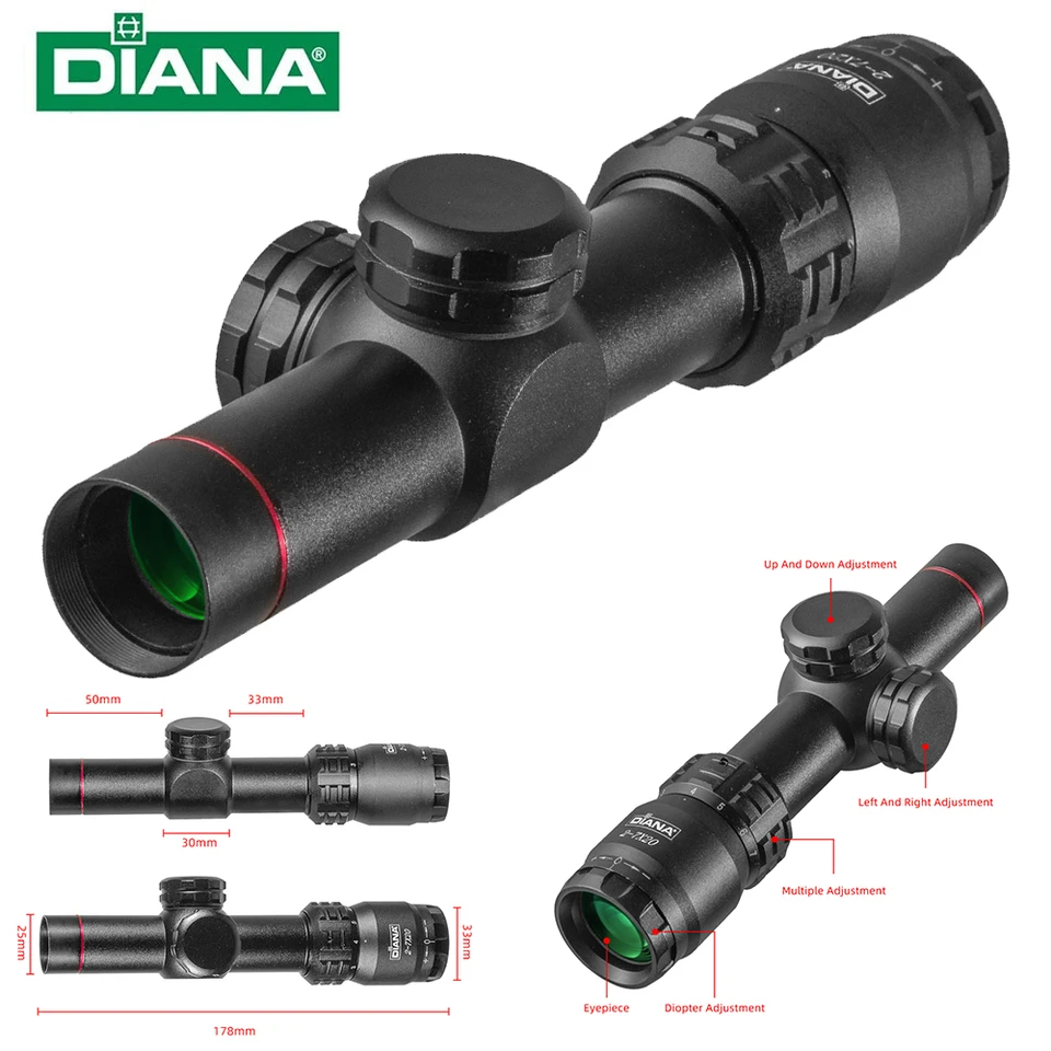 Diana 2-7x20 HD Riflescope Mil Dot Retticle Sight Rifle Rufer Sniper Lov Lov Lov Lov Tactical Rifle Scoup