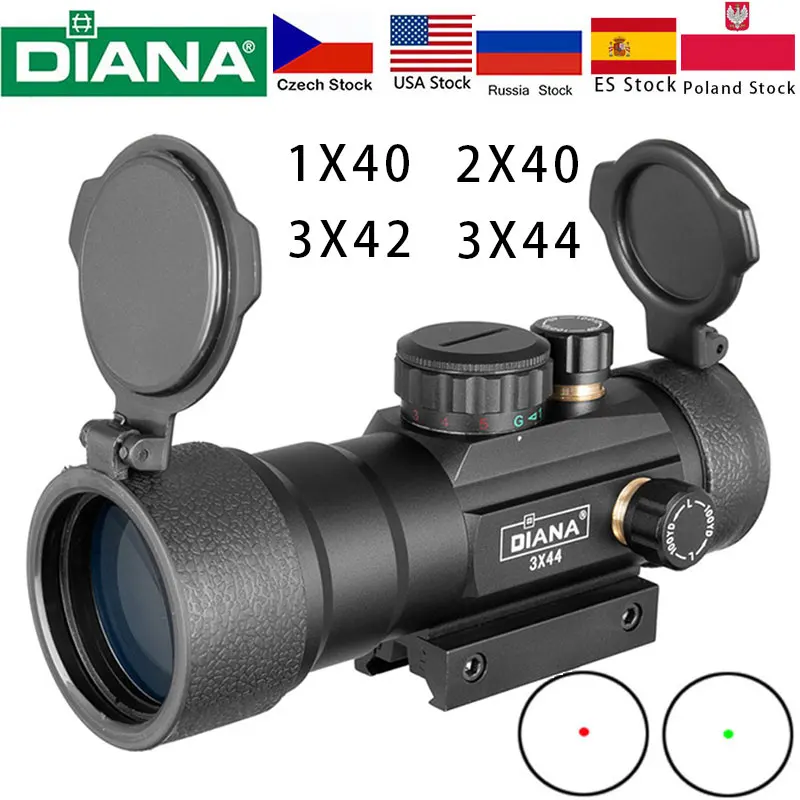 Diana 3x44 Zelená červená bodka 2x40 Red Dot 3x42 Tactical Optics Riflescope Fit 11/20mm Rail 1x40 Puška Zamerte na lov