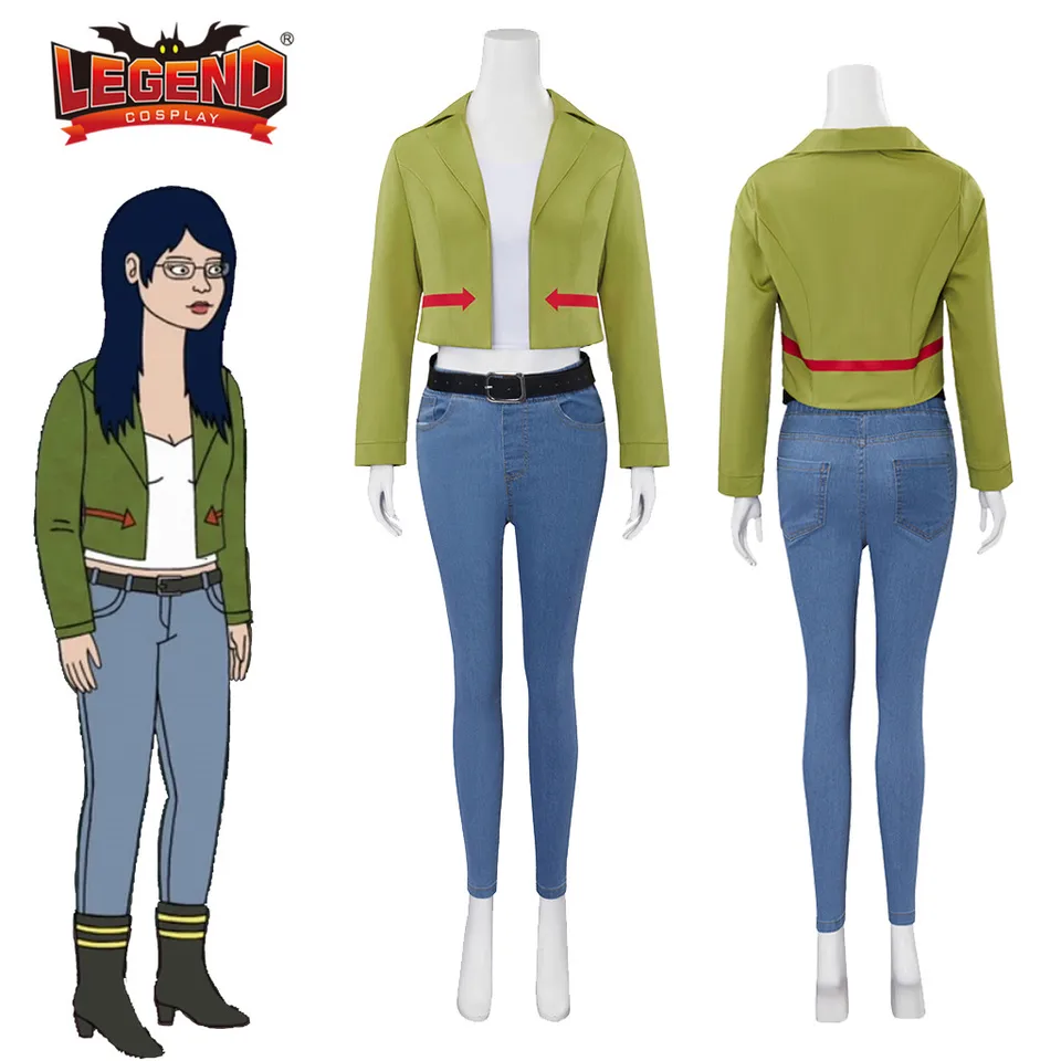 Diane Nguyen kostým Cosplay so zeleným príležitostným sakrom bielym plodinou Top čierny pás a dámske džínsy Halloween Carnival Outfits
