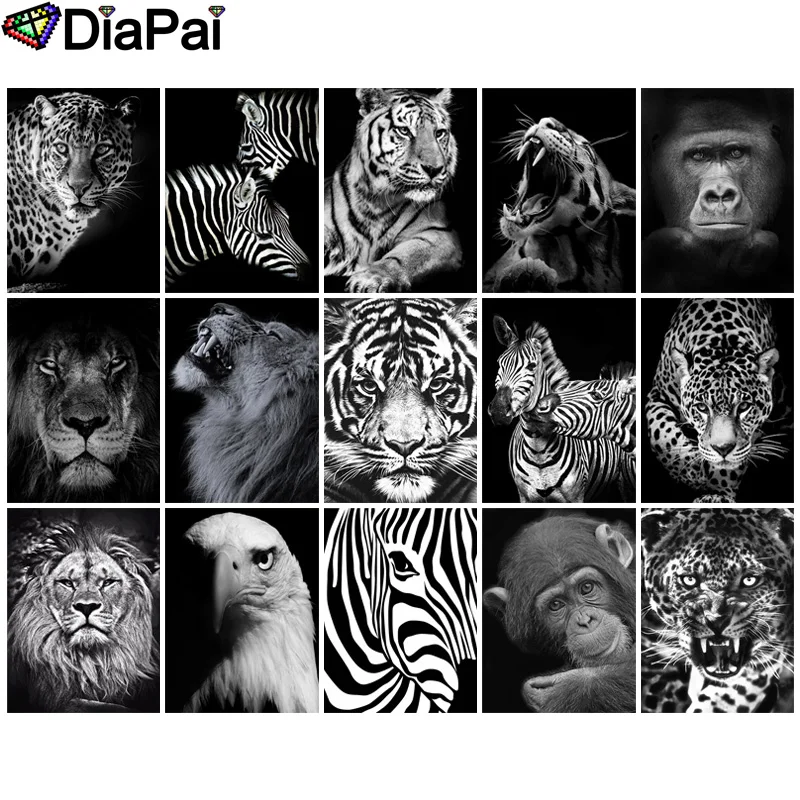 Diapai Diamond vyšíva Diy Diamond Painting Cross Stitch Kit Animal Tiger Zebra Lion 5D vyšívanie Diamond Home Decoration