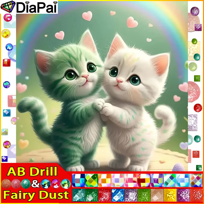 Diapai Fairy Dust AB 5D Diamond Painting Full Square/Round Cat Animal Rainbow Obrázok Scanestone DIY Diamond Výšivka