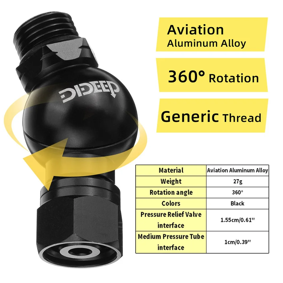 Dideep Global Universal 360 -stupňový otočný hadicový adaptér pre potápačské príslušenstvo potápačského regulátora potápania 2. stupňa