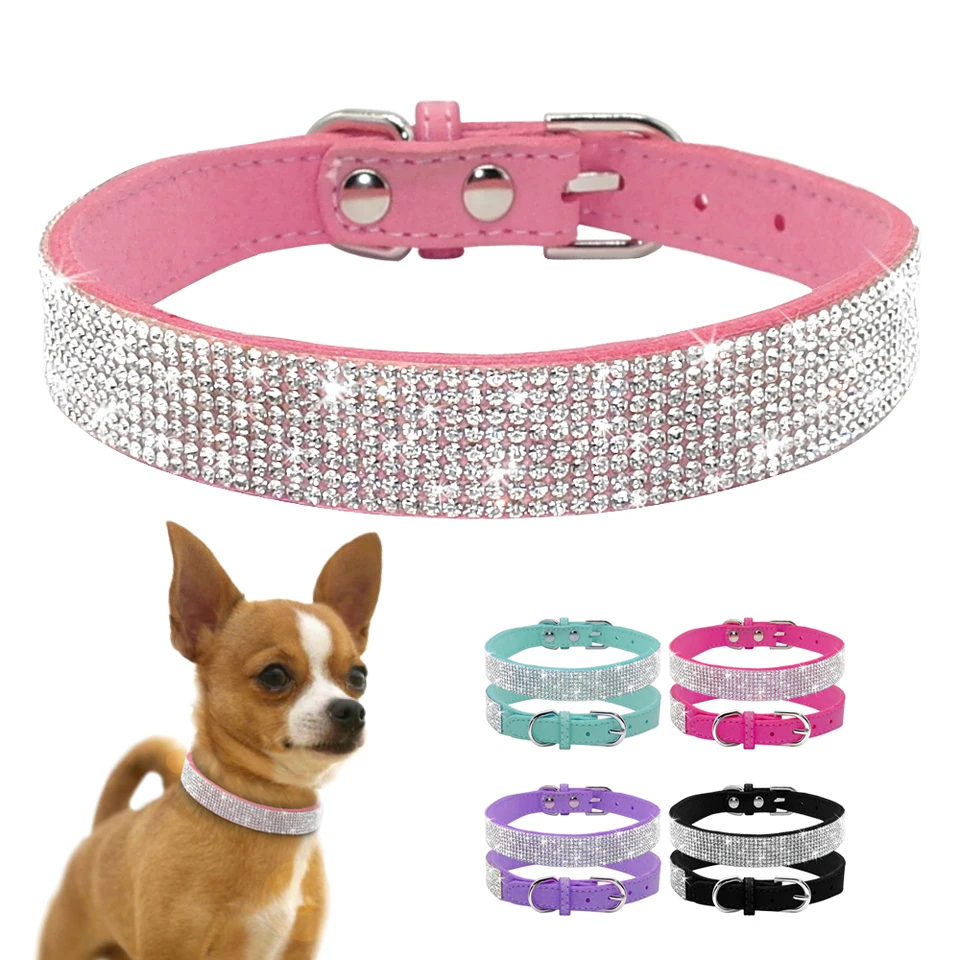 Didog Soft Suede Loather Puppy Dog Golier nastaviteľný kamienok s kamienkami Pet ružové obojky oblek malé stredné domáce zvieratá XS SM Chihuahua
