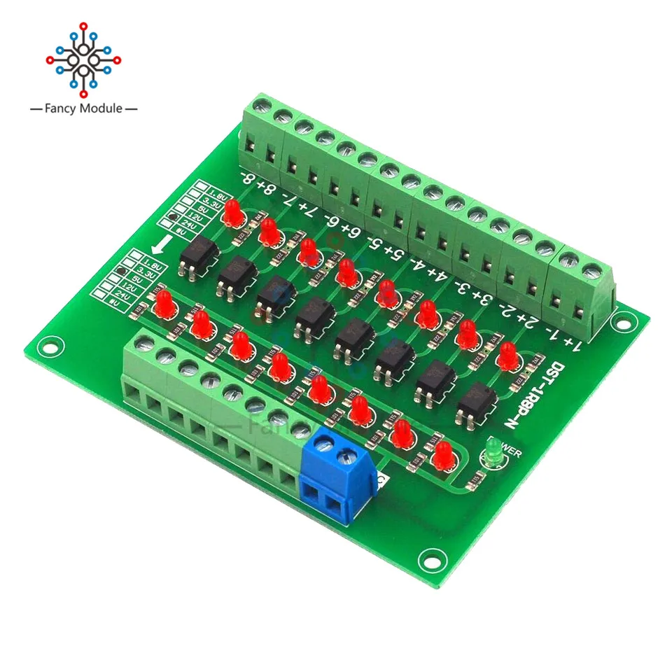DIEMORE DST-1R8P-N 8. kanál OptoCoupler 24V až 5V Izolačný modul PLC SIGNAL SIGNATION Prevodná doska pre konverznú dosku pre Arduino