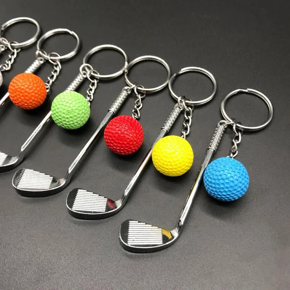 Dievča kreatívne pre darčekový suvenír guľôčkový taška kúzla automobilový reťazec loptička Mini golfová raketa kovové kľúče golfové loptičky kľúča reťazec