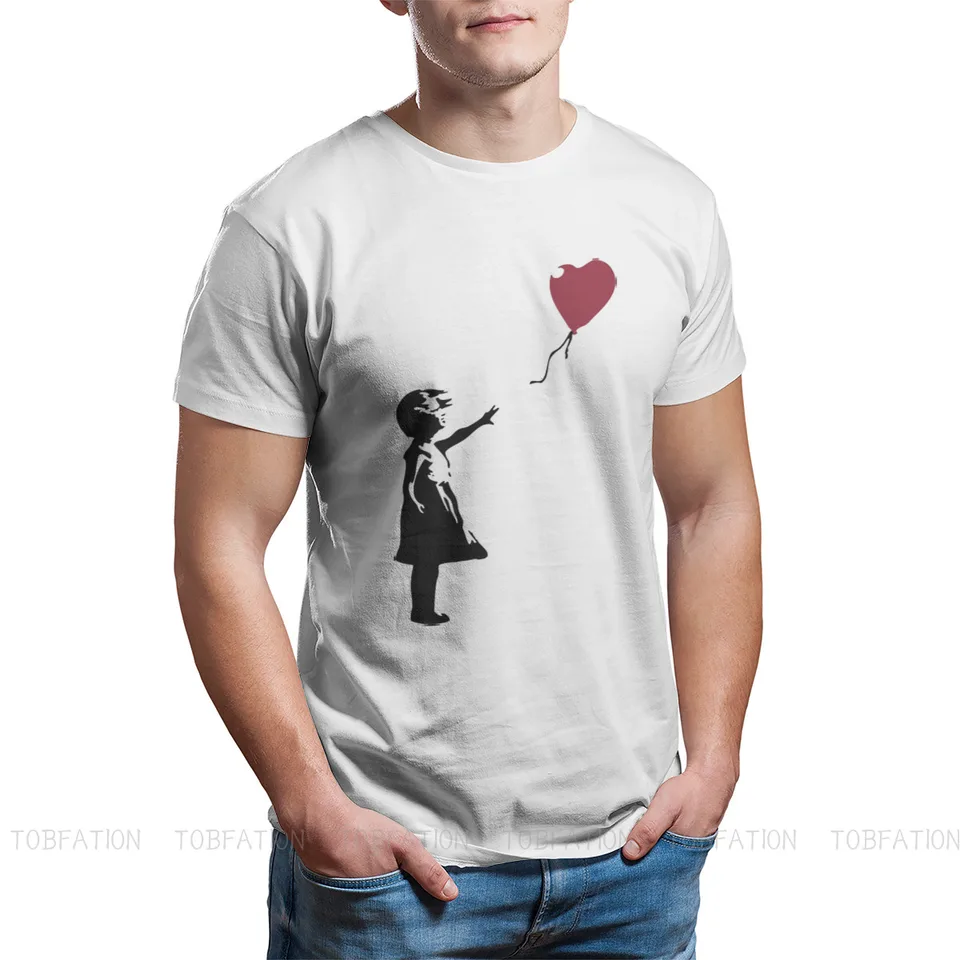 Dievča s červeným balónom banksy graffiti nástenné tričko Thirt Top Cotton Anime Clothes Citual Streetwear Graphic Men tričko