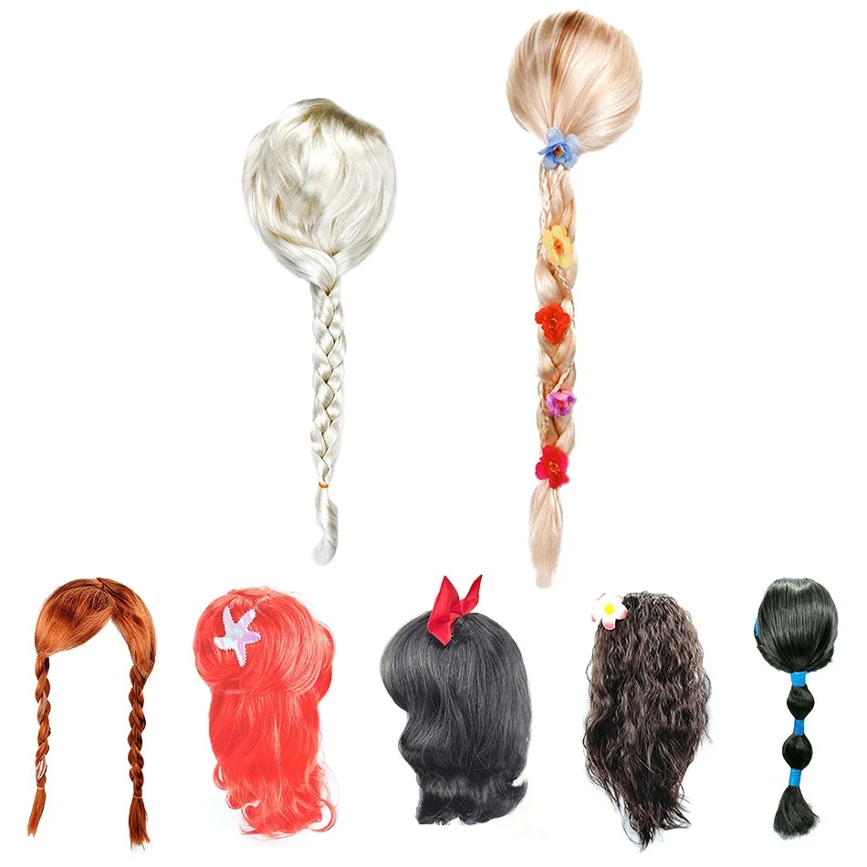 Dievča sneh kráľovná Elsa Anna parochňa Rapunzel Jasmine Kids Aurora Belle Braid Little Mermaid Hair Deti Halloween Darček Dodávka