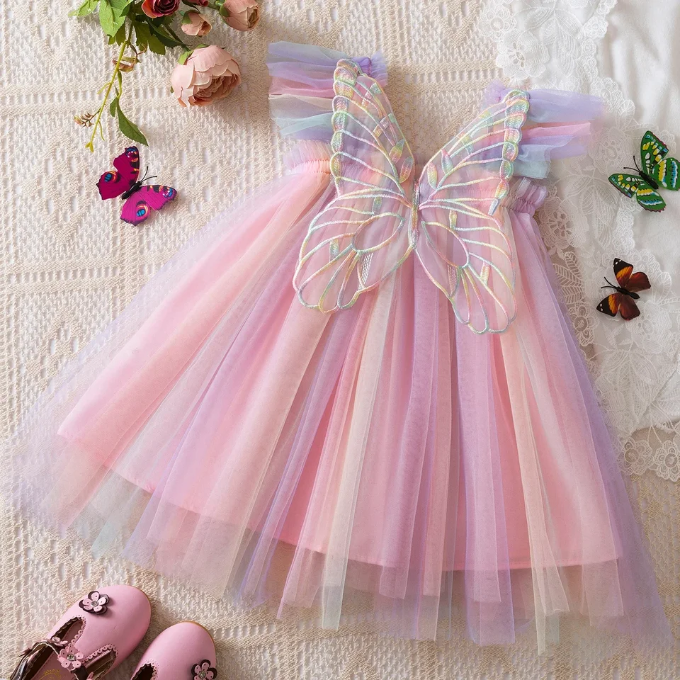 Dievčatko Gradient Dúha Tulle Sling Šaty späť