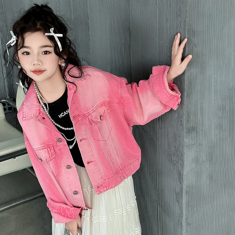 Dievčatko Top Girls Coat Spring a jeseň 2024 Deti Denim bunda cudzí štýl Top ženy nové módne trvanlivé topy