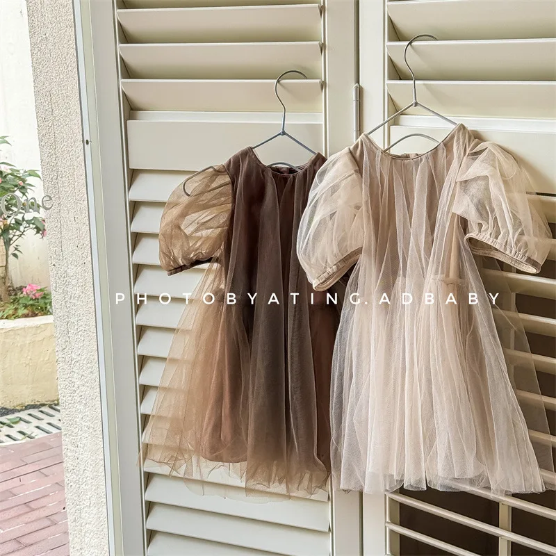 Dievčatko Tylové šaty svadobné narodeninové oslavy deti Krátke rukávy Šaty princezná Detský tutu frock batoľa dievčatá roztomilé oblečenie