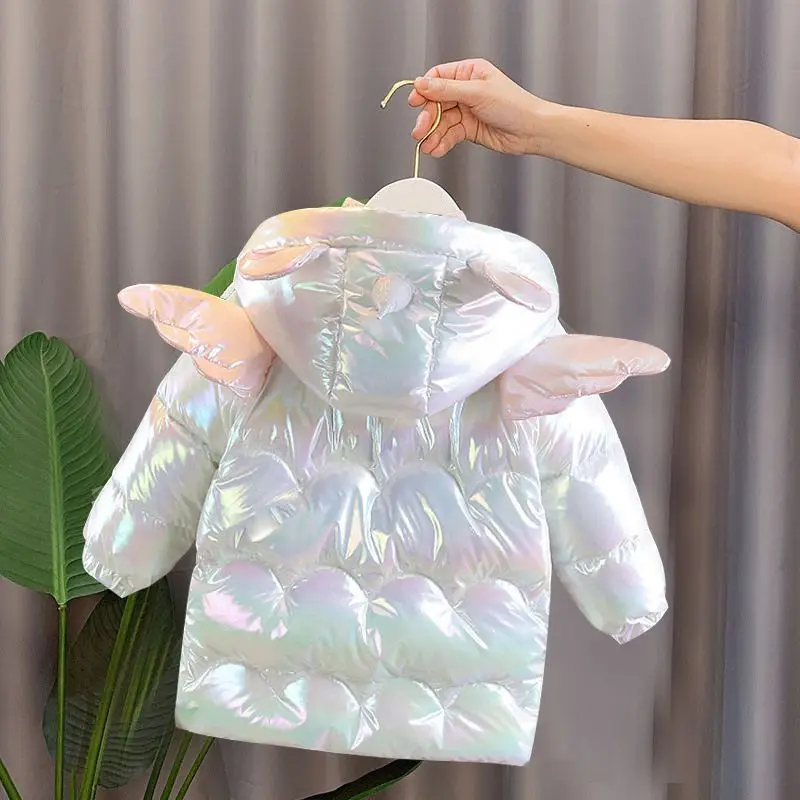 Dievčatko zimná bunda roztomilé jednorožec farebné kabáty pre dievčatá teplá kapucňa Parka Snowsuit Detská biela kačica dole bunda
