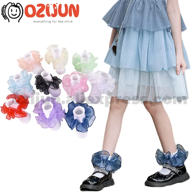 Dievčatá 0-6 rokov novorodenecké Ruffle Tutu ponožky batoľa Turn Turn Cuff Veľká plná organza sprievodná fanfárové ponožky Tutu Party Dress ponožky