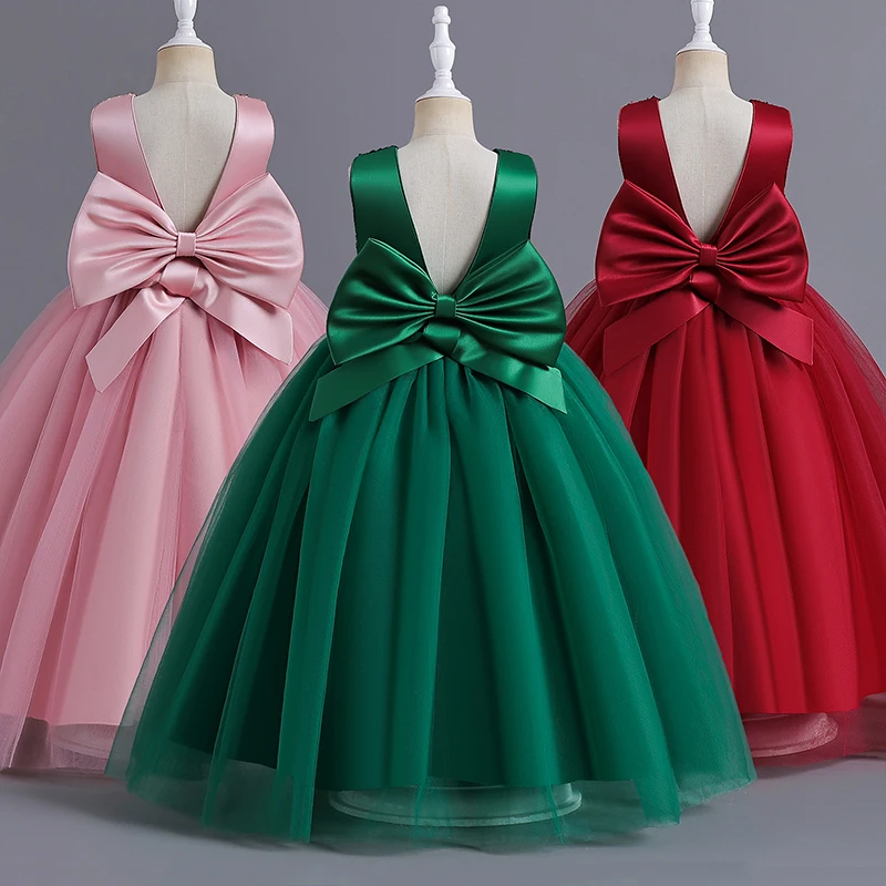 Dievčatá backless Princess Party šaty na svadbu zelené vianočné deti