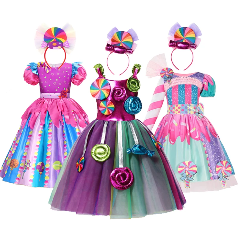 Dievčatá Candy Fairy Lollipop Cosplay karneval kostým batoľa Purim dúhový vestidos dievčenské šaty narodeninové oslavy šaty