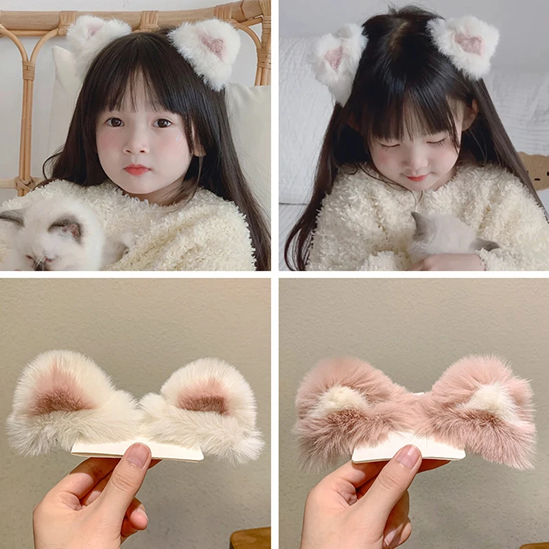 Dievčatá Cartoon Fluffy Hairpin Ladies Sladký štýl Cat Cat Uchu Side/Top Bangs Clip Female Cute Hair Accessories