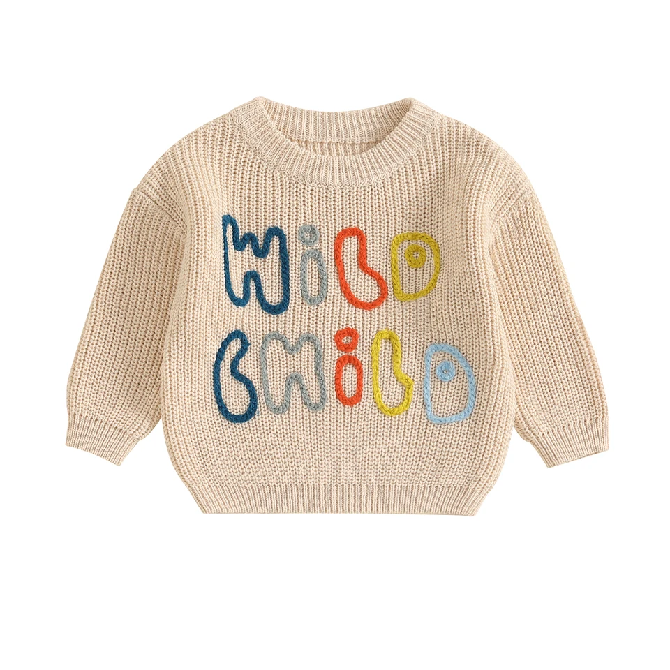 Dievčatá chlapci na jeseň pletené svetre Príležitostné listy vyšíva s dlhým rukávom o krk pullover topy