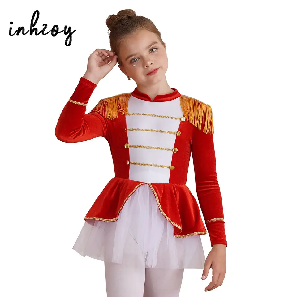 Dievčatá cirkusový kostým deti vianočné halloween karnevalové party cosplay luxusné šaty s dlhým rukávom Tassel balet tanec tutu