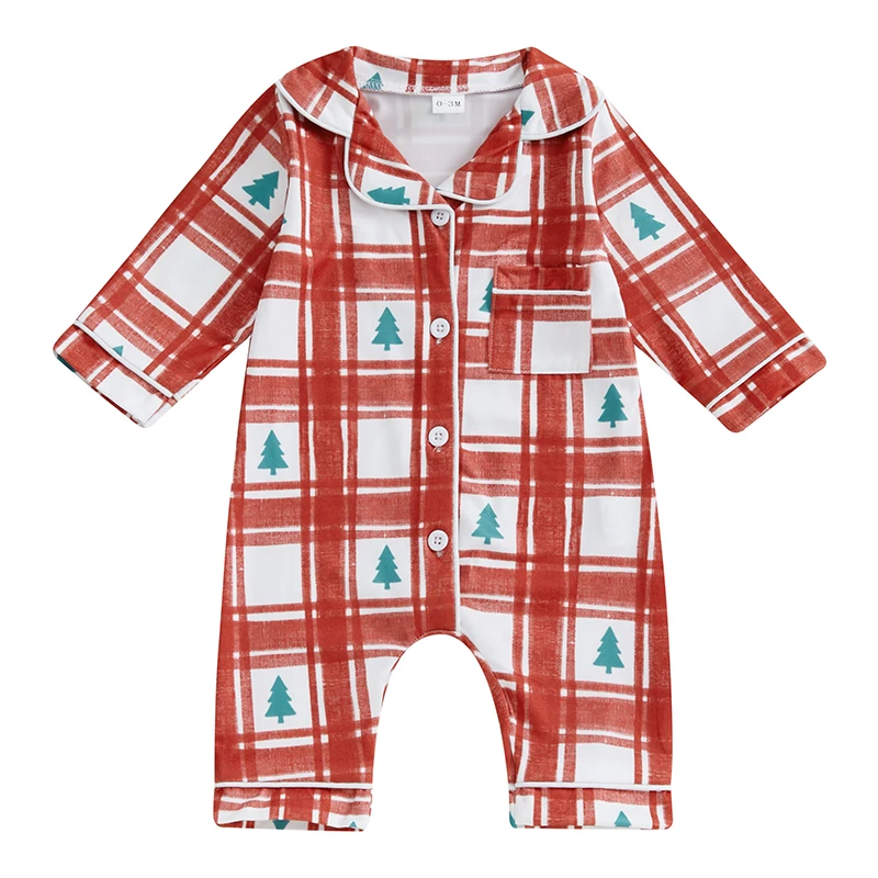 Dievčatá dievča vianočné pyžamy s dlhým rukávom Laskel vianočný stromček tlač Plaid Shippingsuits pyžama po dobu 0-24 mesiacov