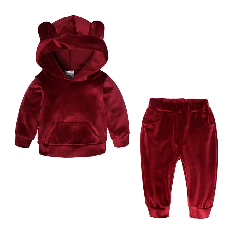 Dievčatá dievčatá Velvet s kapucňou súprava detské kabáty s kabátmi oblek na športové obleky Tracksuits toddler detské oblečenie súprava