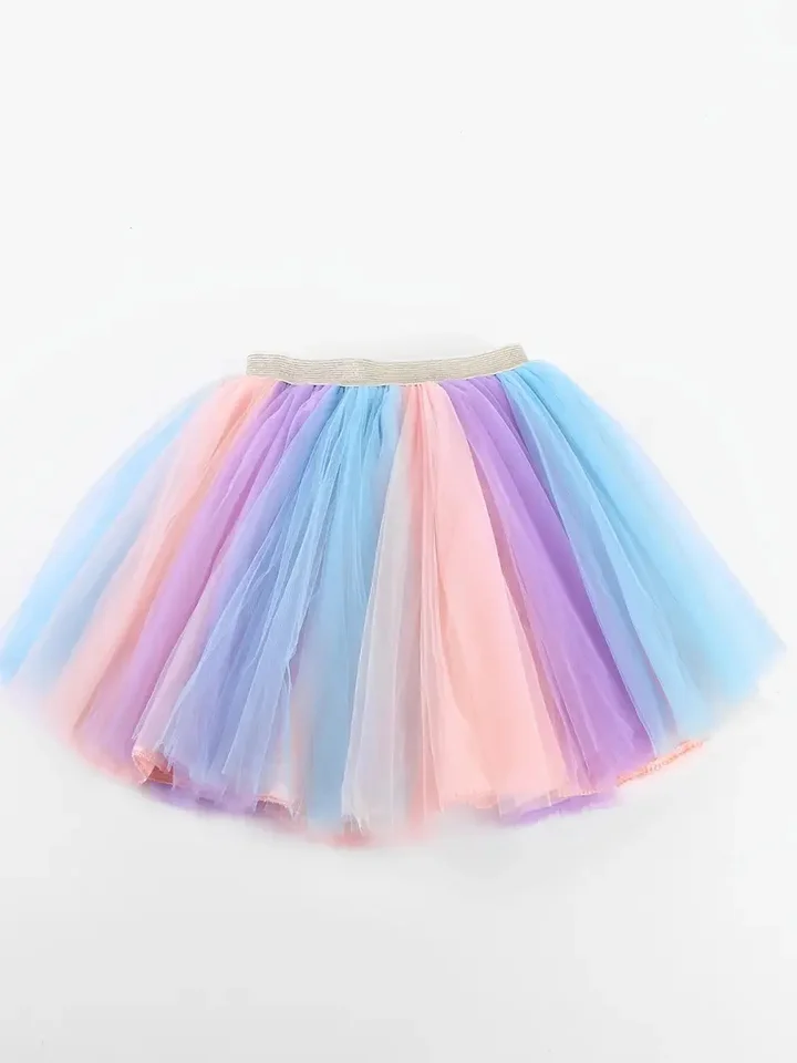 Dievčatá dúhová sukňa vrstvená gradient Soft Tulle Tutu sukne na narodeninové tanečné predstavenie slávnostný kostým
