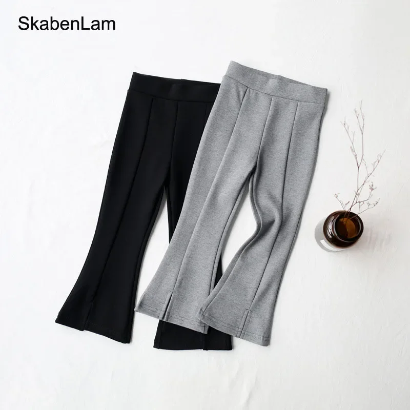 Dievčatá Elegantné tuhé farebné topánky Cut Flare Pants Spring Elastic Band Split Pants Bottoms Nohavice pre deti detské oblečenie