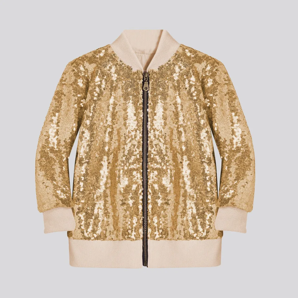 Dievčatá flitrová bunda iskrivé oblečenie s dlhým rukávom zips jasné farby kostýmy s Pocke Girls Over Coat