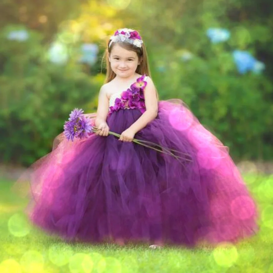Dievčatá fuchsia kvetina tutu šaty detské háčkovacie tylové šaty loptové šaty s popruhom a čelenkou detí narodeninové oslavy kostýmy šaty