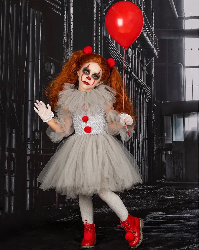 Dievčatá Halloween Clown kostým, batoľa deti roztomilé šaty Tutu kostým Halloween Clown Cosplay pre 3-10 rokov