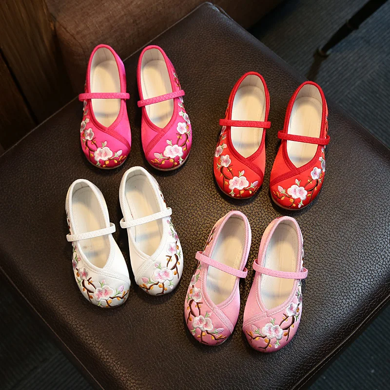 Dievčatá Hanfu Flats topánky Čínsky štýl Kids Detské vyšívanie látkových topánok Dance všestranné detské starodávne šaty Polety