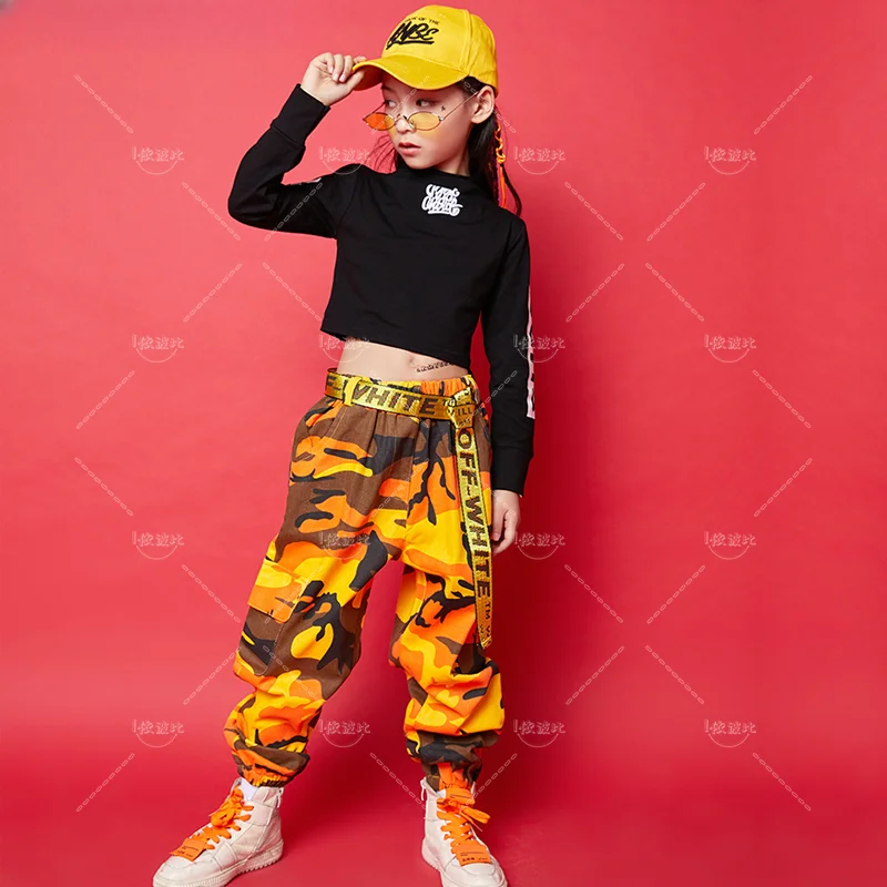 Dievčatá hip hop plodiny špičkové maskovacie nohavice oblečenie súprav