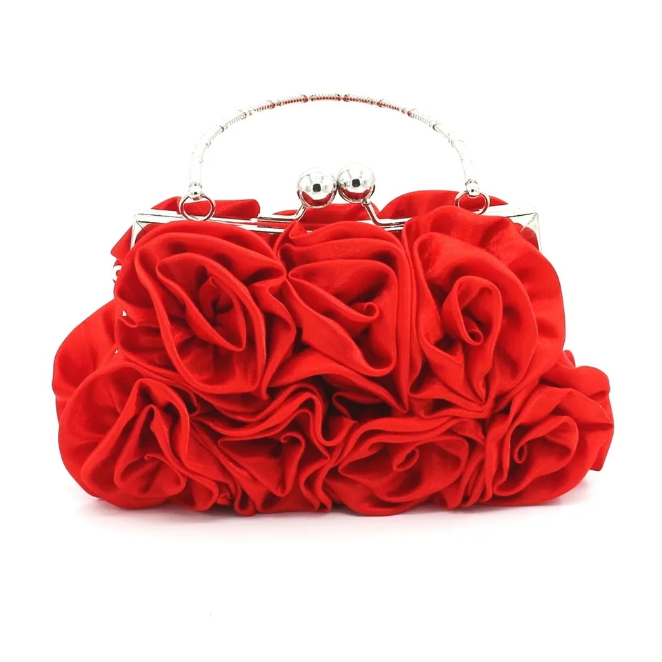 Dievčatá hodvábne ružové kvetinky Svadobná svadobná spojka taška kovová retiazka taška na ramená dámsky crossbody tašky kabelka elegantná taška