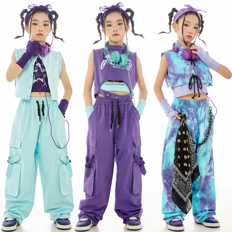 Dievčatá Jazz Dance Performance Clothes KPOP Tops Tops Loose Hip Hop Pants Kids koncert móla moderného tanečného kostýmu pódium BL12738