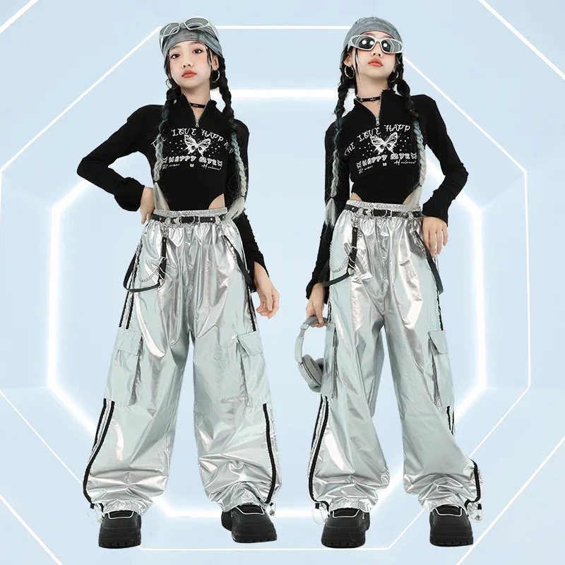 Dievčatá jazz tanečné pódium kostýmy dievčatá KPOP Hip Hip Danc Clothes Street Dance Wear Detské módy Clohtes čierne topy Shuffle nohavice
