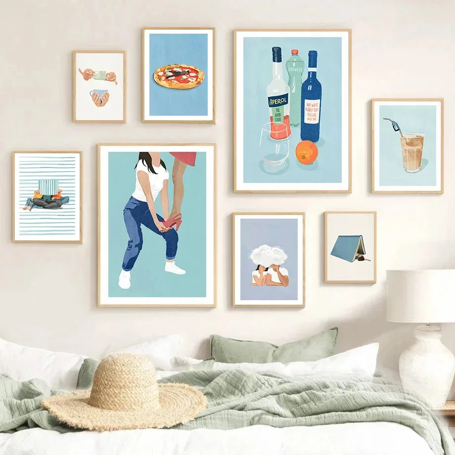 Dievčatá kniha Pizza Juice Zelenina kuchynské plagáty a výtlačky Canvas Painting Nordic Wall Art Obrázky pre obývaciu izbu Domovod