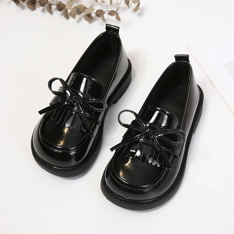 Dievčatá kožené topánky na večierok Svadobné deti Loafer pre školu Soft Sofeles Simple Kids Fashion Moderné črep