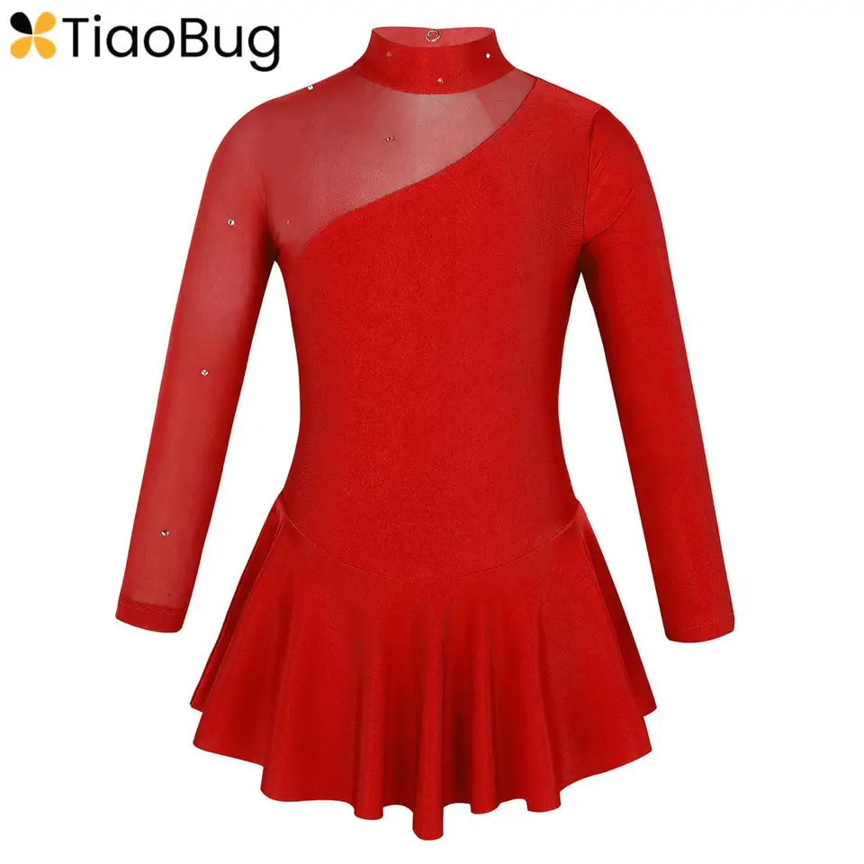 Dievčatá krasokorčuľovacie šaty s dlhými rukávmi Tulle Tutu baletný tanec gymnastika troju