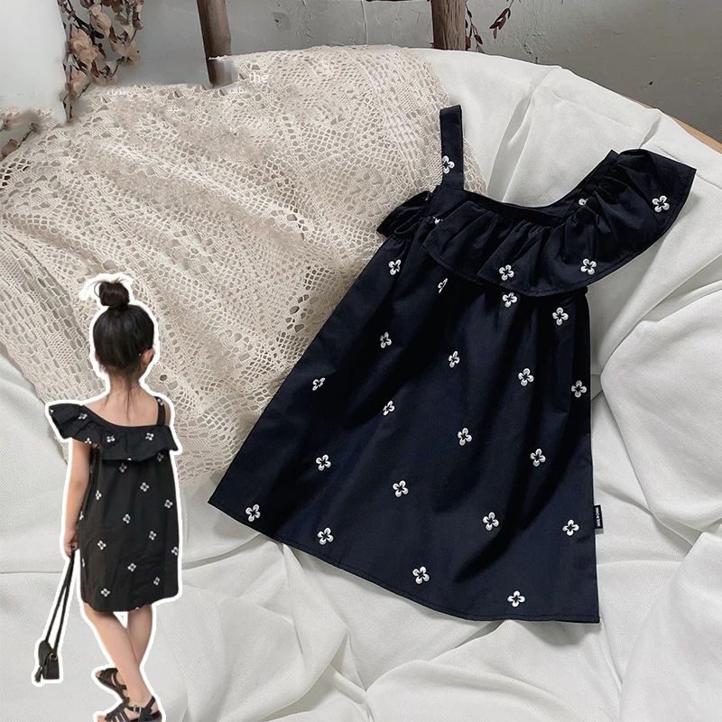 Dievčatá kvetinové praky šaty leto nové 2022 Kórejský štýl dievčatko vyšívané princezné Vestidos Patchwork Lace Detské oblečenie